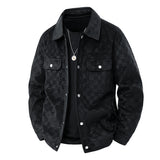 Suede Chessboard Pattern Jacket Men's Spring and Autumn New Retro Turn-Down Collar Workwear Jacket Top